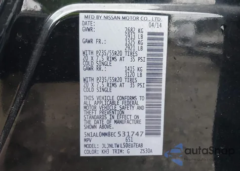 2014 Infiniti Qx60 from USA, damaged, VIN 5N1AL0MM8EC531747
